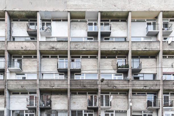 Facade of a prefabricated building in Wroclaw (Poland)